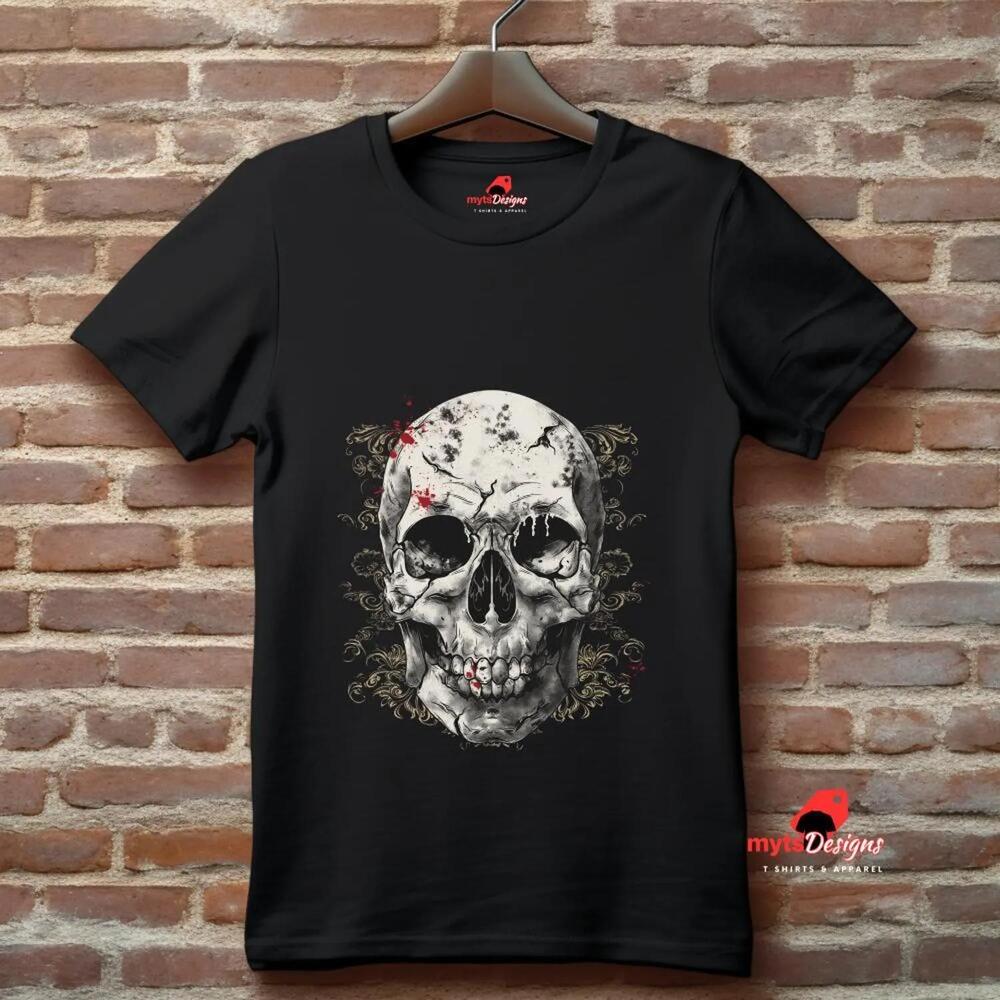 Traditional Gothic Skull T-Shirt Blood Spatter Tattoo Tee Best-Sellers